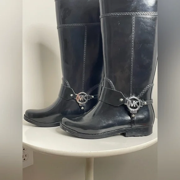 Michael Kors logo Fulton Harness Tall Rain Boot designer riding style knee high - Picture 3 of 9